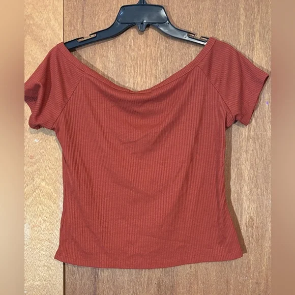 Rust Button-Down Ribbed Top - Picture 2 of 2